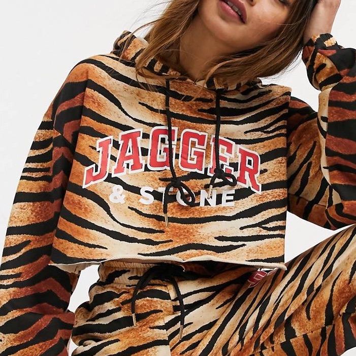 Like New Jagger & Stone Cropped Logo Hoodie In Tiger Print Size 10